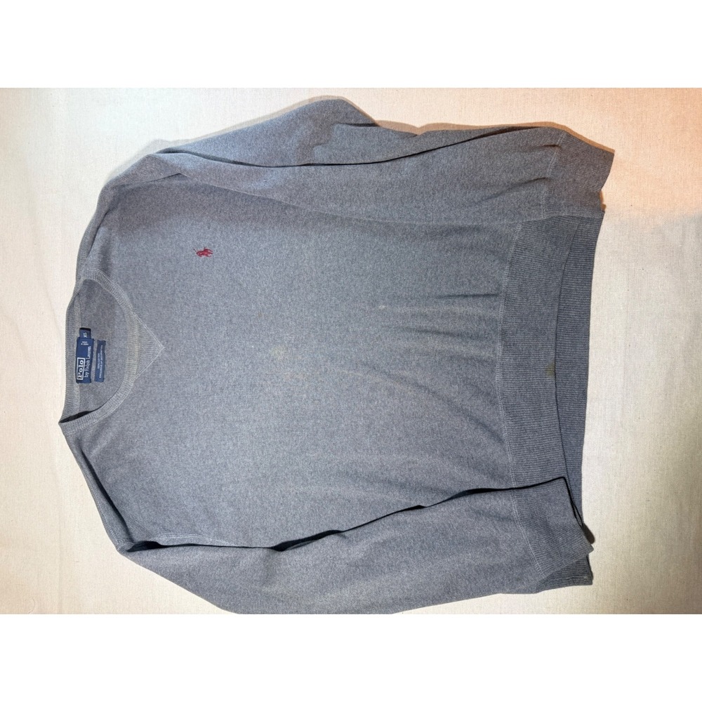 Polo Ralph Lauren Mens XL Grey 100% Cotton V-Neck Knit Sweater Red Pony Logo